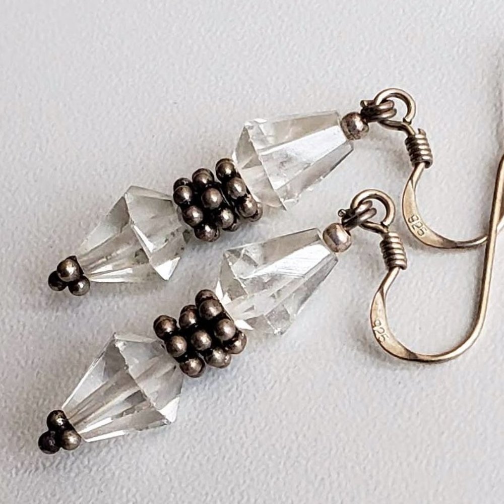 925 STERLING SILVER Vintage CRYSTAL Earrings Handmade by Artist
